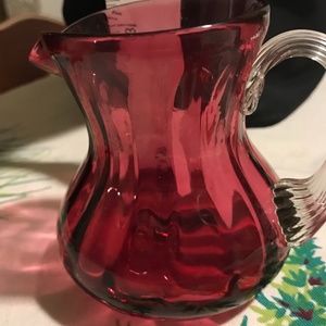 Blown glass pitcher; red; small; hand made